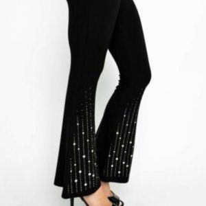 NEW VOCAL FLARED BELL BOTTOM FLARED black pants leggings bling SM-4X SLIMMING